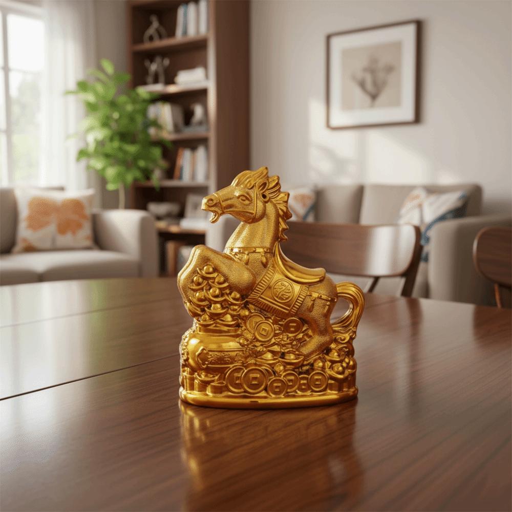 Kreative Glücksgeld-Barren-Statuen Gold Feng Shui Reichtumssymbol Tierkreis Pferd Sparschwein Zuhause