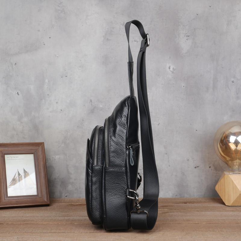 Men's Chest Bag Genuine Leather Crossbody Large Capacity Top Layer Cowhide Fashionable Sports Single Shoulder