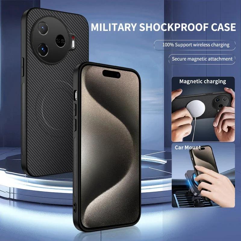 Magnetic Silicone Case For Tecno Camon 30 Pro 4G 5G Wireless Charging Carbon Fiber PU Leather Anti-Drop Soft Cover Phone Cases