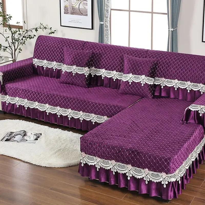 Four Seasons Lace Sofa Towel Thick Non-slip Sofa Covers Plush L Shape Couch Cushion Modern Chair Seat Mat House Room Decoration