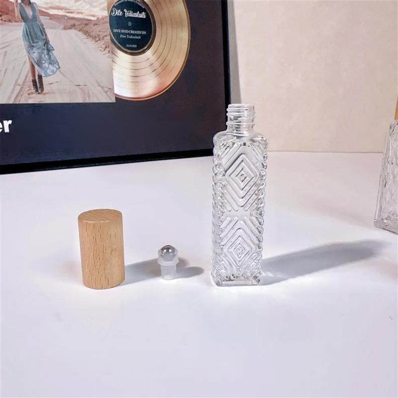 10Ml Wooden Cap Spray Bottle Clear Glass Spray Bottle Perfume Sample Vials Portable Refillable Cosmetic Empty Atomizer Gold Cap
