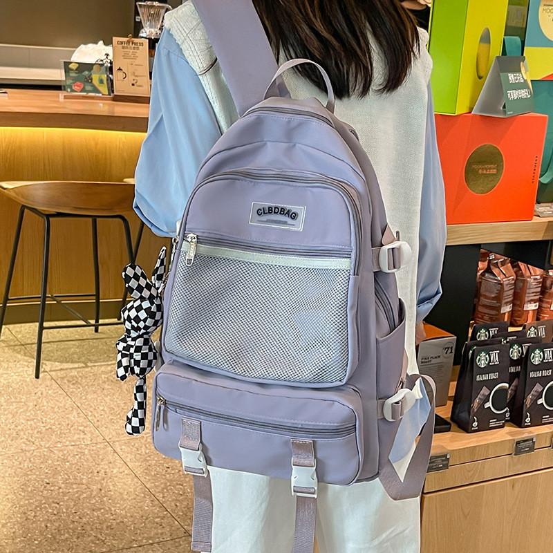 Spacious Ulzzang Nylon Backpack For High School Girls With Soft Handle And Zipper Pocket