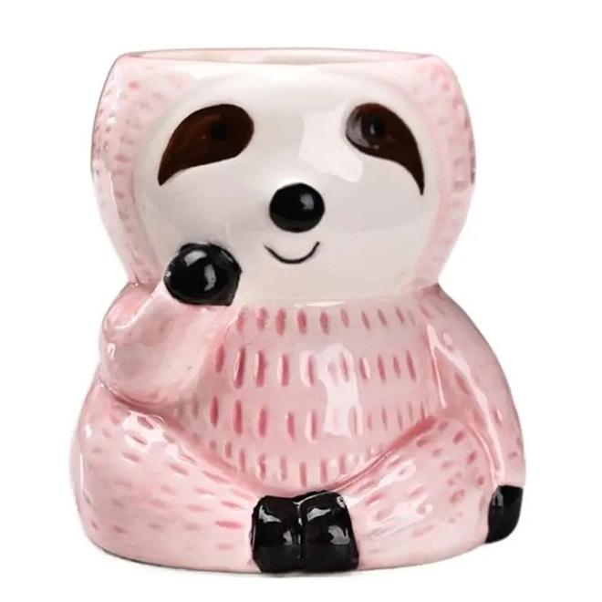 Dropshiping Sloth Planter With Bamboo Tray Indoor Outdoor Ceramic Animal Planters Pots Succulent Plant Pot for Air Plant
