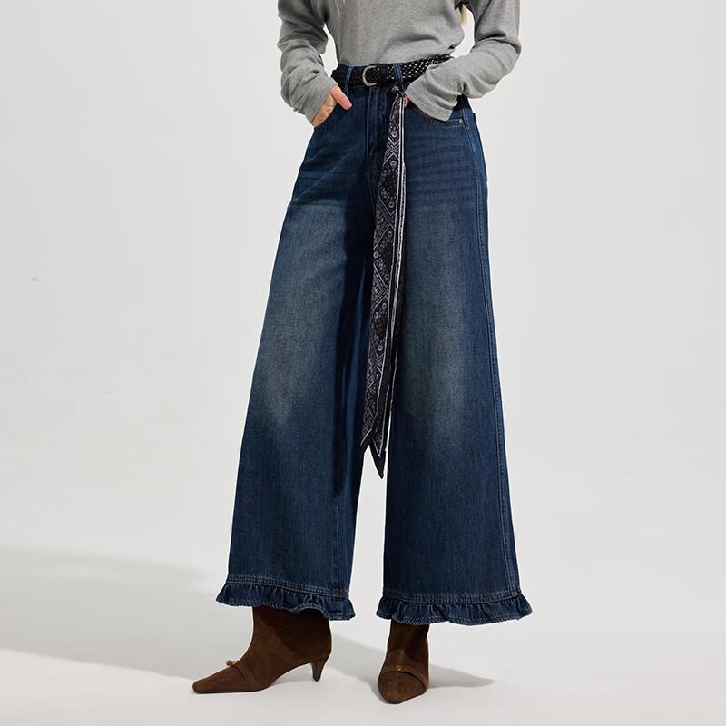 

Tatu Women s Lace-Trim High-Waist Wide-Leg Denim Jeans L