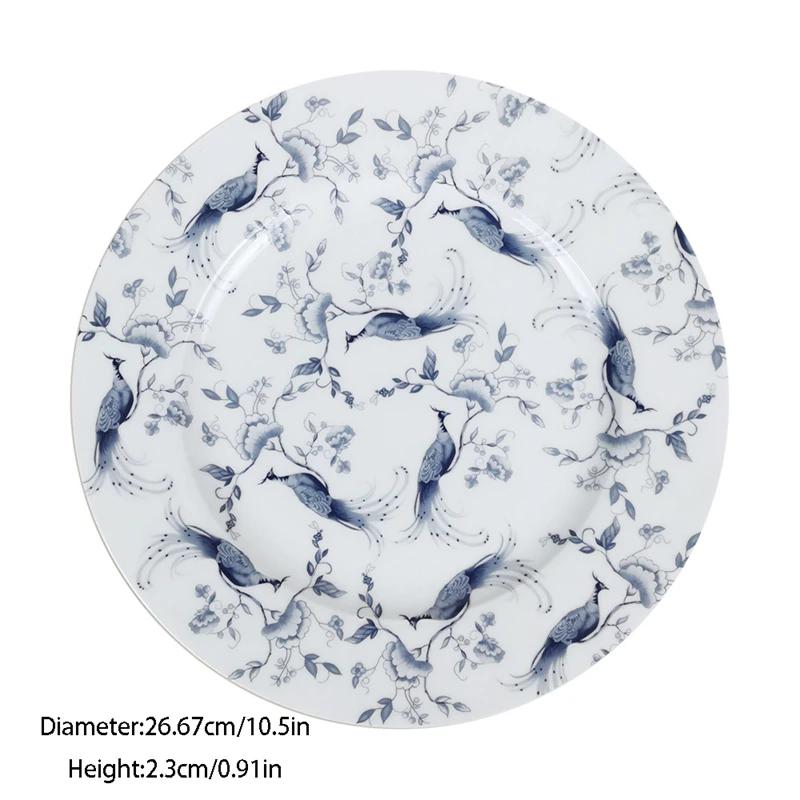 12/10/8/6.5in Round Bone china Tableware European Blue Floral Pasta Plate Ceramic Salad Plate Dinning Plates