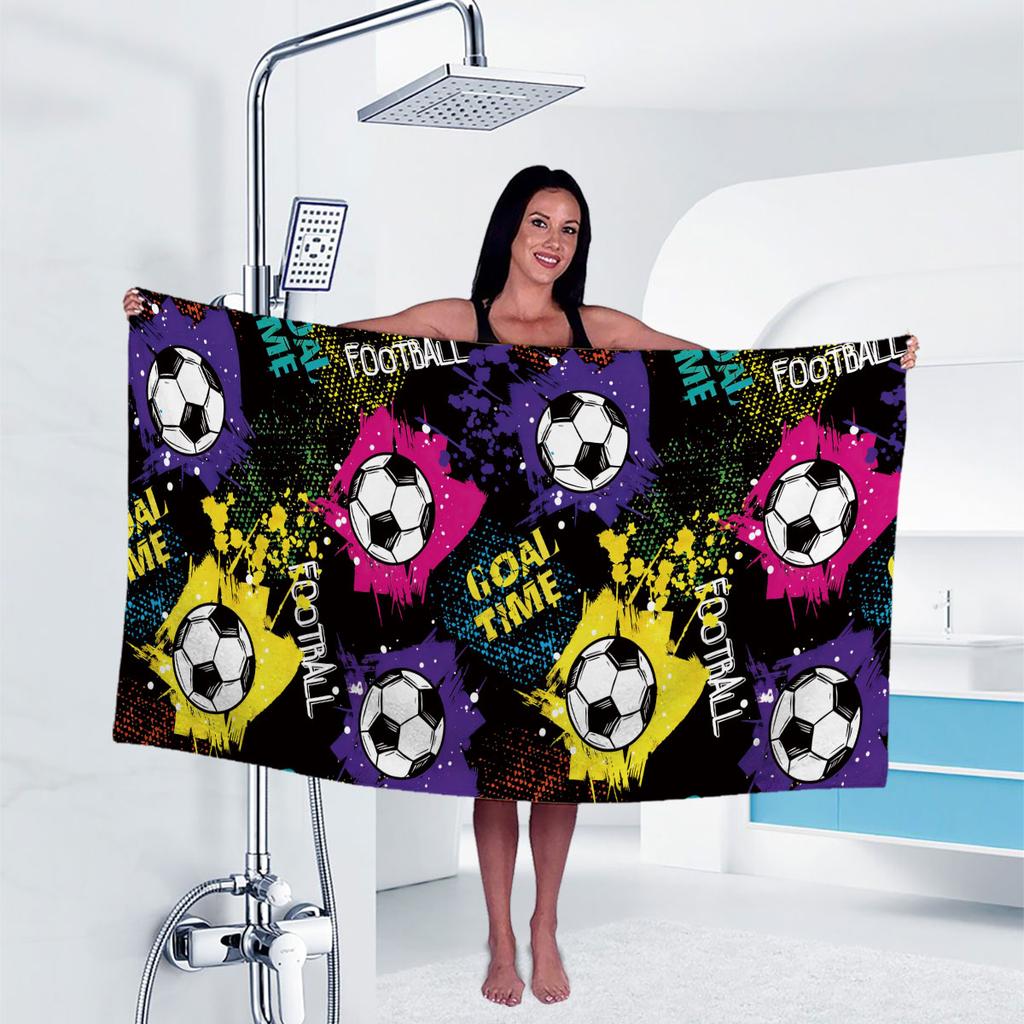 1Pc Football Print Towel Sports Quick-Drying Super Absorbent Camping Towel Soft Lightweight Gym Swimming Yoga Beach Towel