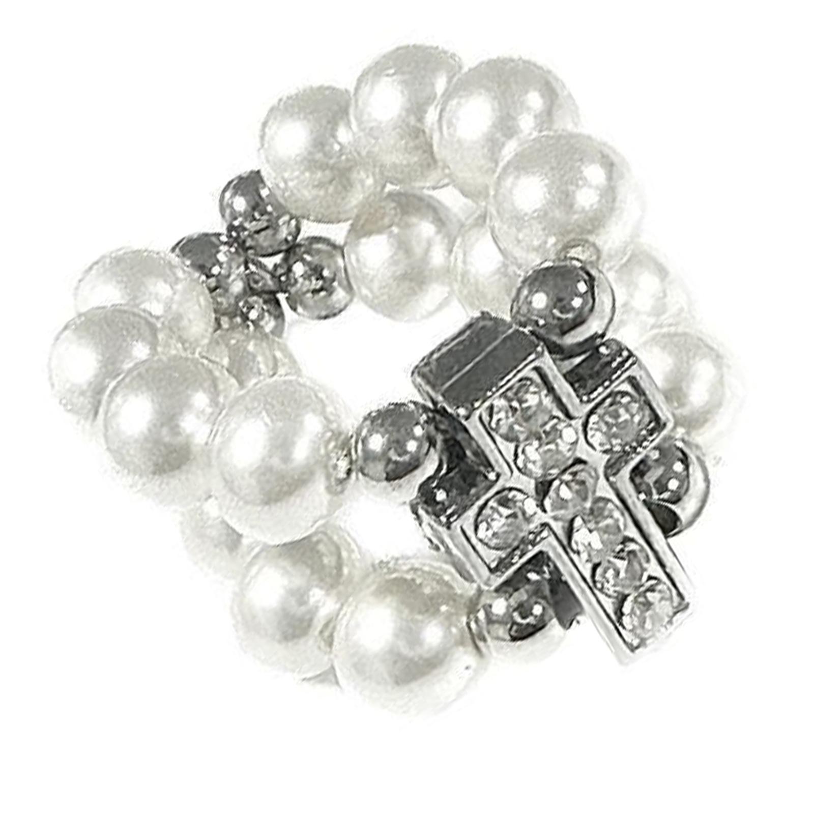 Faith Inspired Jewelry Elastic Crucifix Ring With Simulated Pearls And Cubic Zirconia Stainless Steel Unisex Gift