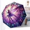 1pc Stained Glass Fairy Design Automatic Folding Umbrella - Portable 3-Fold Design with 8-Bone Iron Frame, Outdoor for Fans, Travelers, Daily Use, Gif