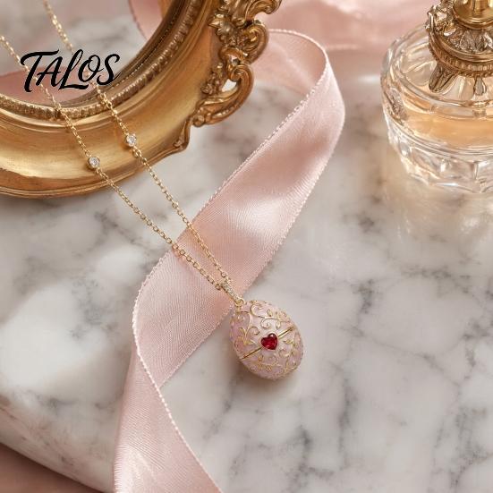 Talos Openable Egg Pendant Necklace, Cubic Zirconia Heart Retro Box Jewelry Gift for Girlfriend Wife Mom
