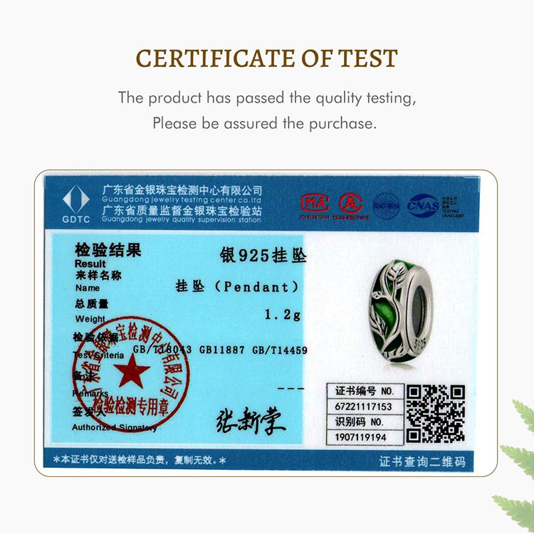 WOSTU Authentische 925er-Sterlingsilber-Charm-Perlen aus zartem grünen Emaille-Ranken-Silber-Silikon für Damen-Armbänder und Armreifen, edler Schmuck