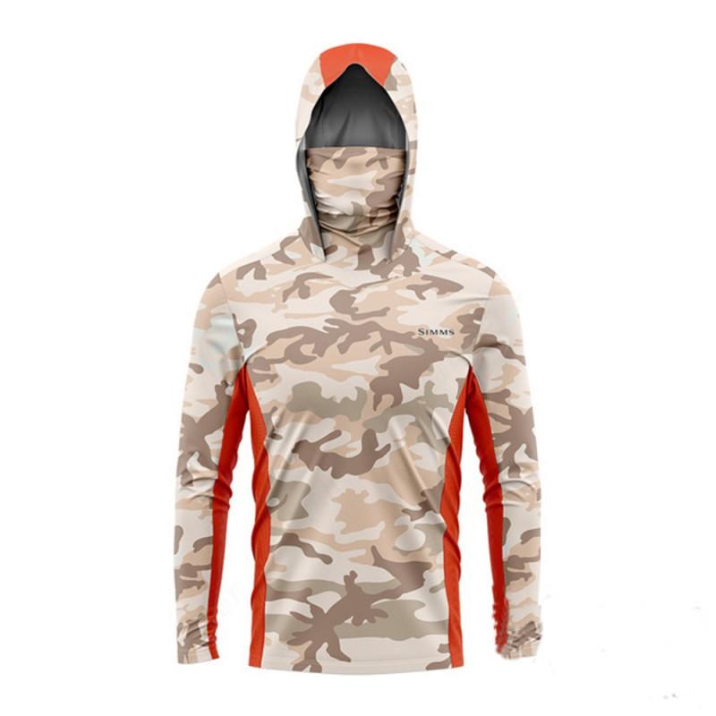 Mens UPF 50 Long Sleeve Fishing Shirt With Hood Face Cover Quick-Dry Breathable Bamboo Fiber Sun Protection Top Outdoor