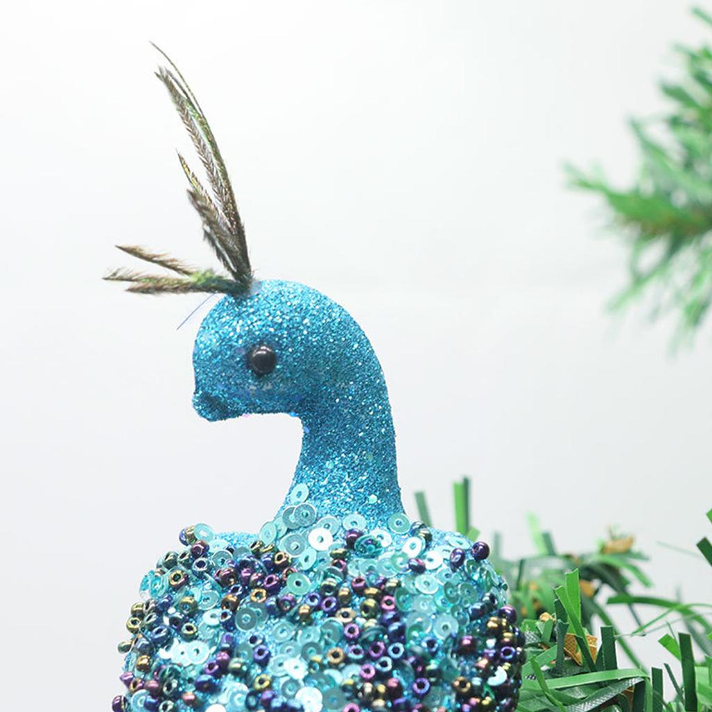 Glitzernde blaue Pfauenornamente mit Schwanzfeder zum Anklipsen, Dekorationsset für Christbaumschmuck, Gartendekoration, Garn