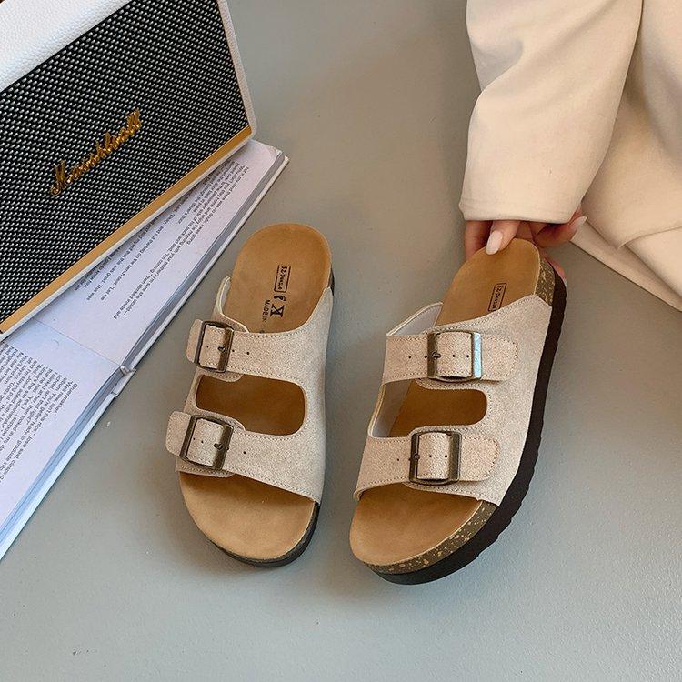 Muffin Platform Retro Boken Slippers Women's 2025 New Summer Outer Wear Boken Shoes Cork Word with Cool Slippers