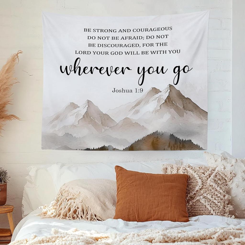 Arazzo da Parete Cristiano Signore della Montagna da Appendere per Camera da Letto, Versetto Biblico Giosuè 1:9 Arazzi, Religiosi ad Acquerello