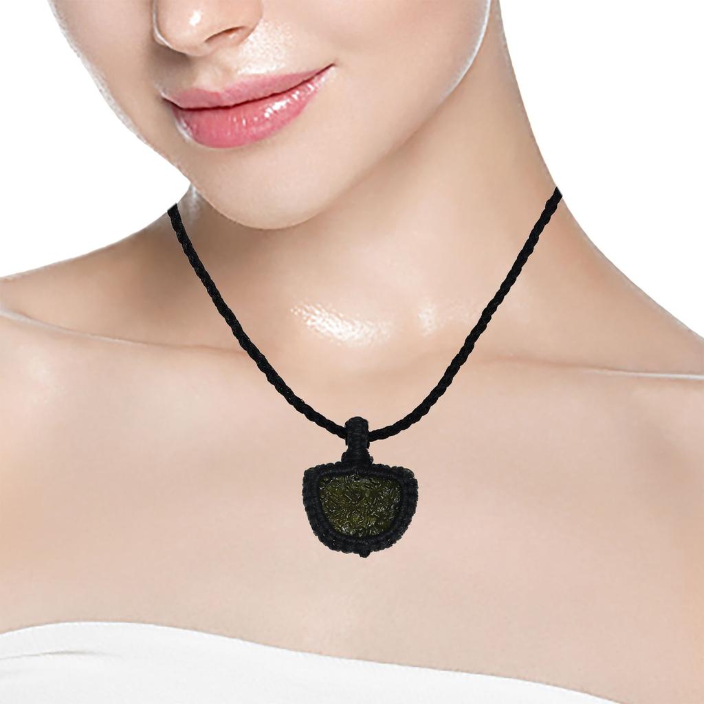 Moldawite Macrame Thread Gemstone Handmade Jewelry 20-36''Ad Pendant Unisex
