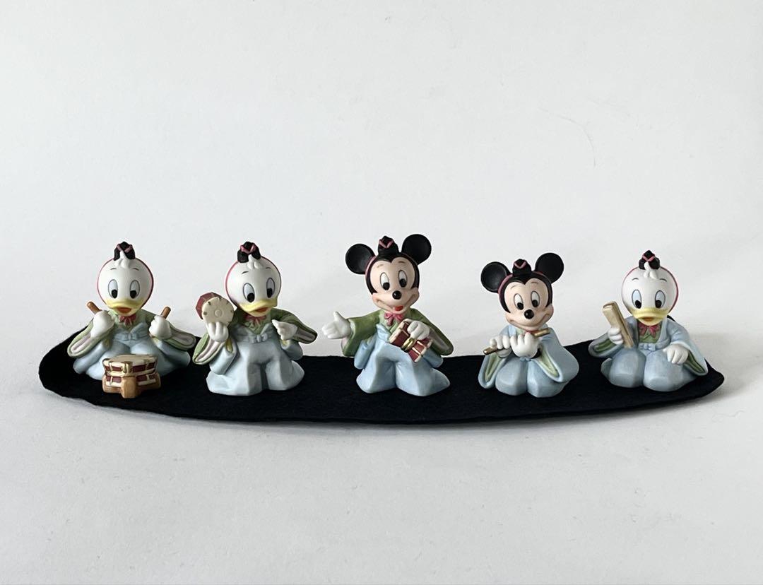 

[USED] Retro Disney ceramic Hina dolls, five musicians, Mickey Mouse figurine, gagaku band