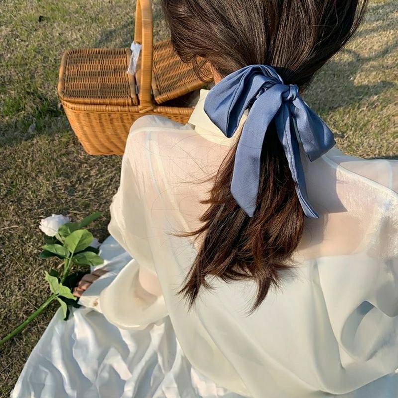 Satin Large Intestine Sweet Hair Band Simple Bow Fashionable Black Mourning Hair Rope