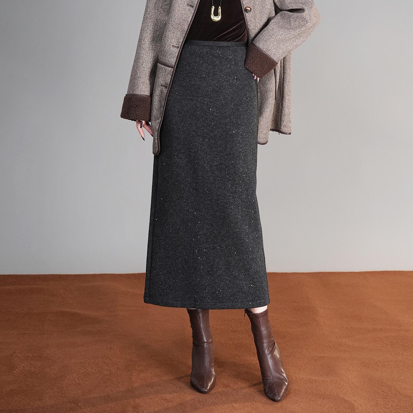

Winter 2025 Thick Wool Slim-Fit Midi Pencil Skirt with High Waist and Slit 3XL темно-сірий