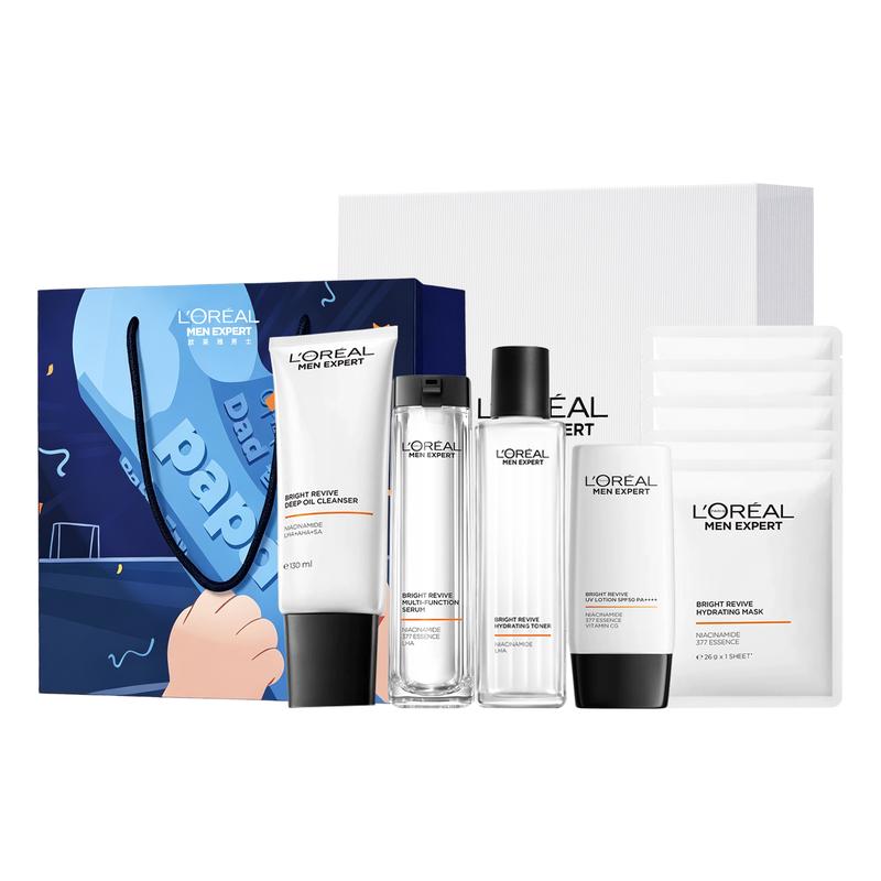 Loreal Paris Men s , Emulsion Skin Care Moisturizing and Cleansing LOreal Mens Whitening Set - Cleanser Toner Essence Facial Mask Sunscreen