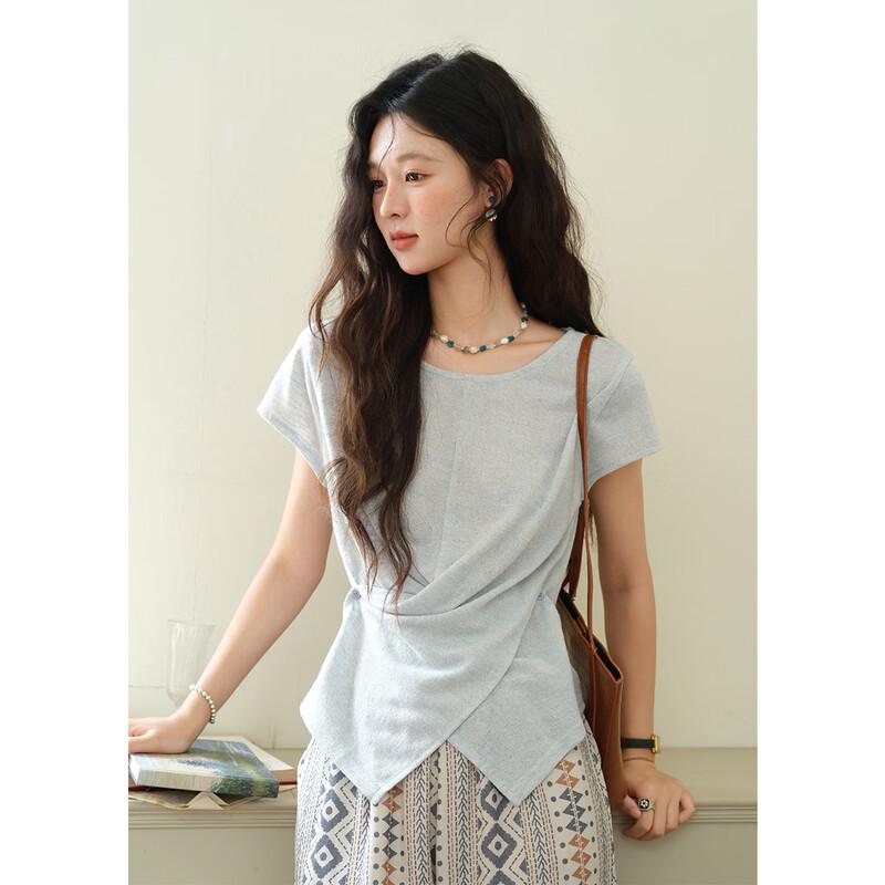 Misu Women's Retro Knit Irregular Hem T-Shirt