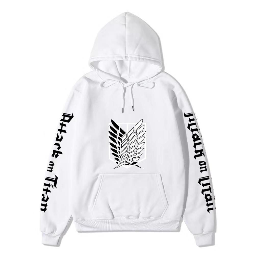 Attack on Titan Freedom Wings Hoodie Unisex Fleece Sweatshirt Survey Corps Logo Gothic Vertical Text Both Sleeves Autumn Winter Pullover