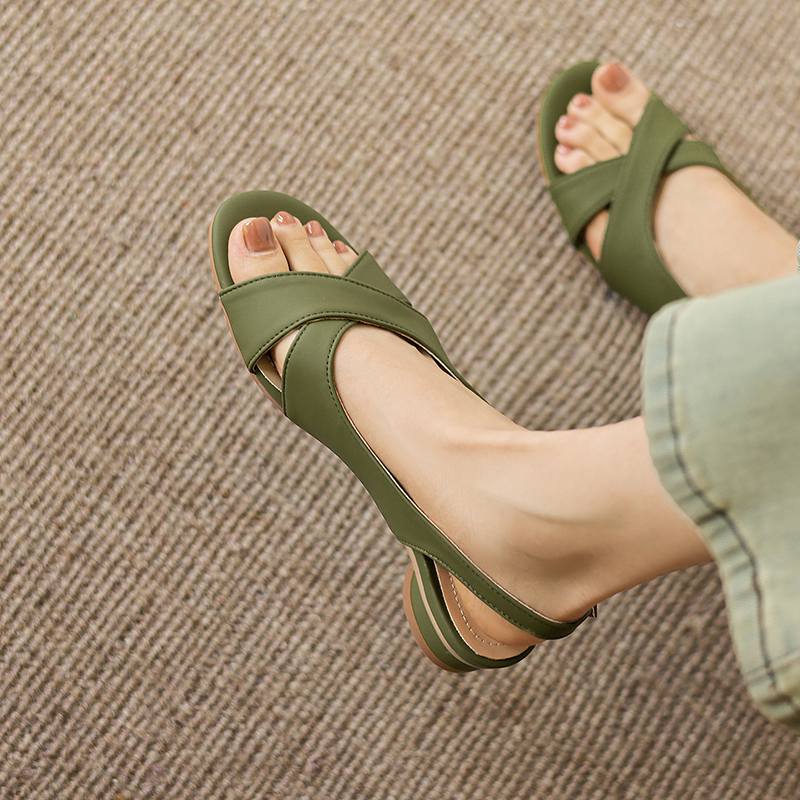 Krazing Pot Microfiber Low Heels Concise Style Buckle Straps European Design Summer Size 43 Size 42 Women Sandals