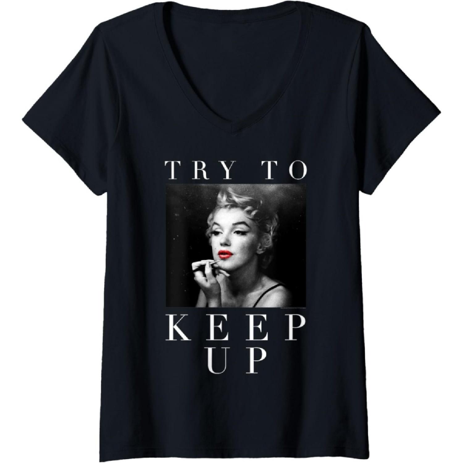 Womens Marilyn Monroe Keep Up V-Neck T-Shirt S чёрный