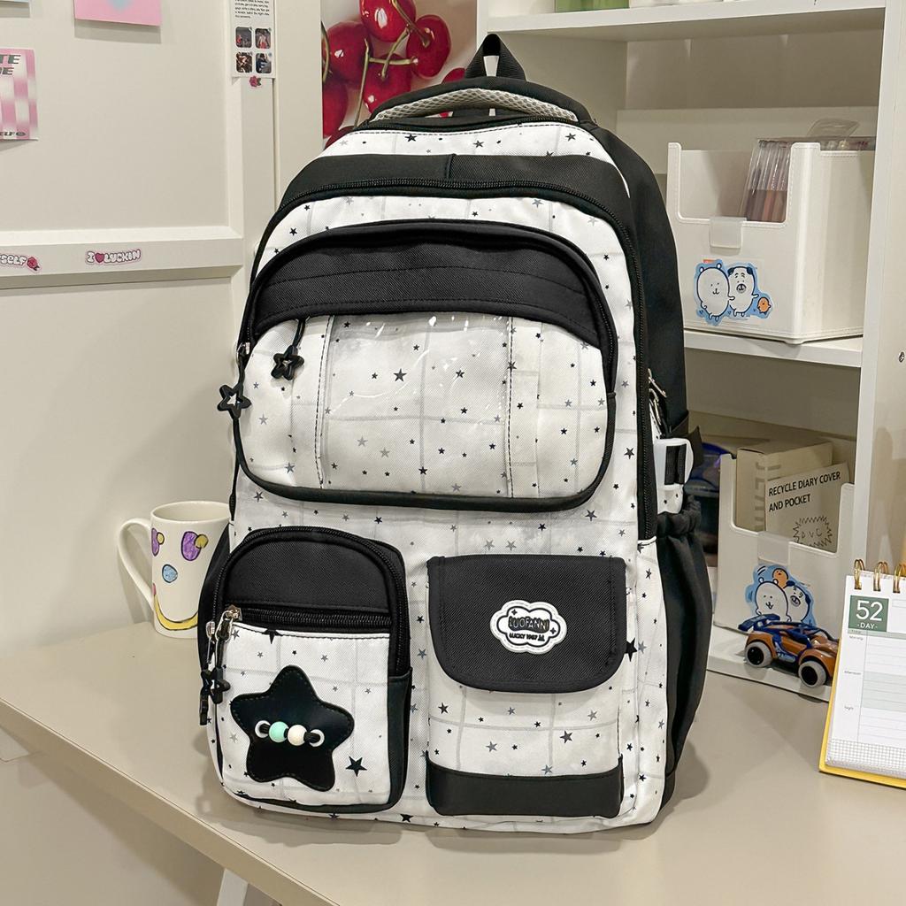 Schoolbag Plaid Polka Dot Star Multi-compartment Backpack Fashion Girl Lightweight Burden Reduction Middle and High School Students Large Capacity