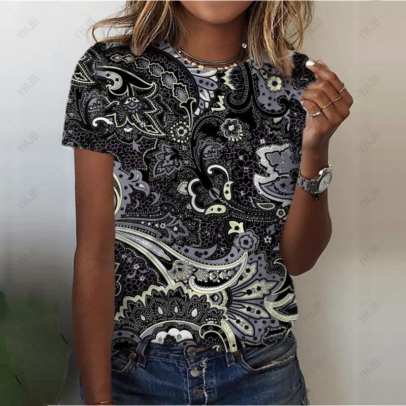 T-shirt da donna a fiori stampata in 3D con motivo gatto a maniche corte moda estiva street girocollo top t-shirt larga Harajuku