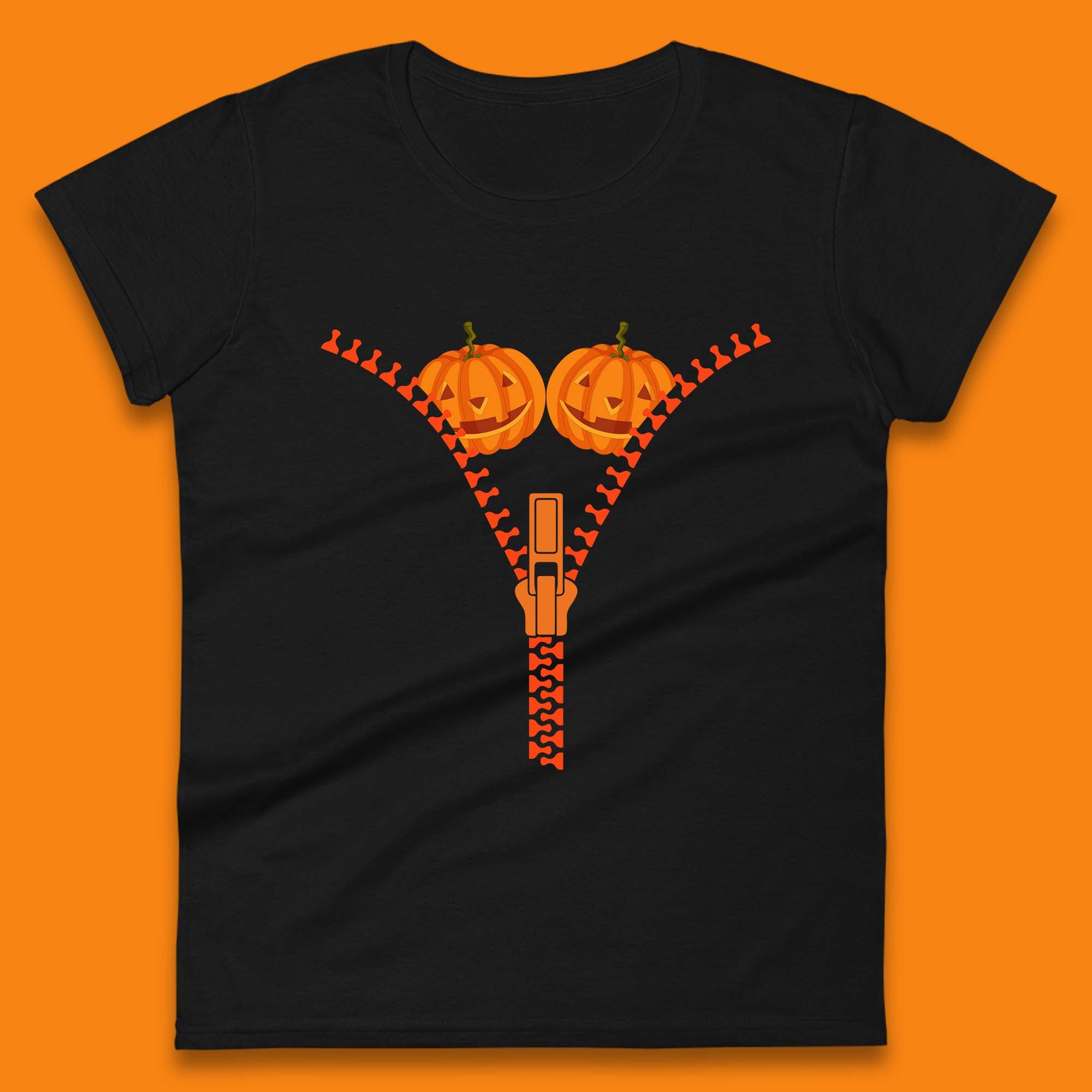 Pumpkin Boobies Zipper Happy Halloween Breast Costume Funny Zip Pumpkin Boobs Womens Tee T Shirt Mens Tops Unisex Top 3XL