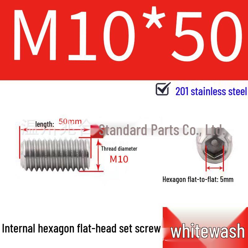 201 Stainless Steel Headless Set Screw - Flat End Socket Screw
