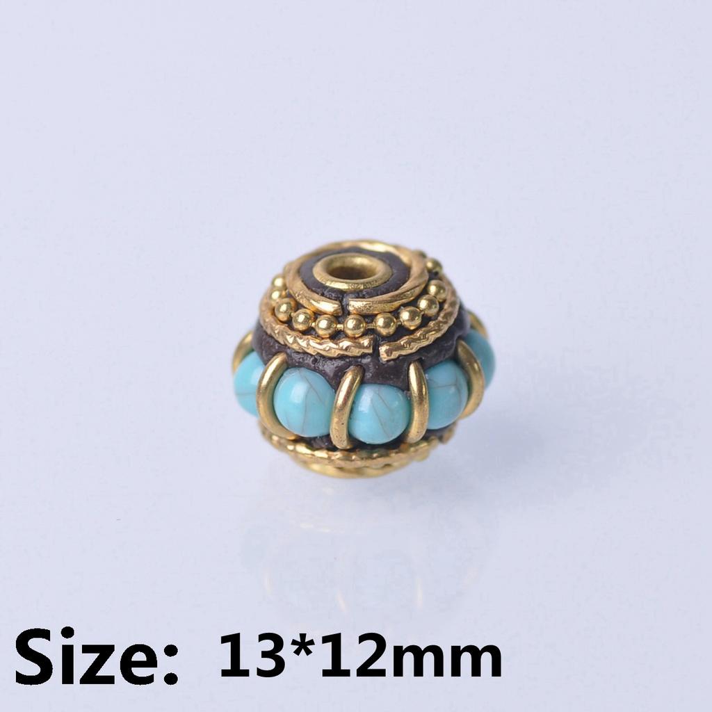Handmade Nepalese Buddhist Tibetan Brass Metal & Clay Loose Craft Beads for Necklace Jewelry Making DIY