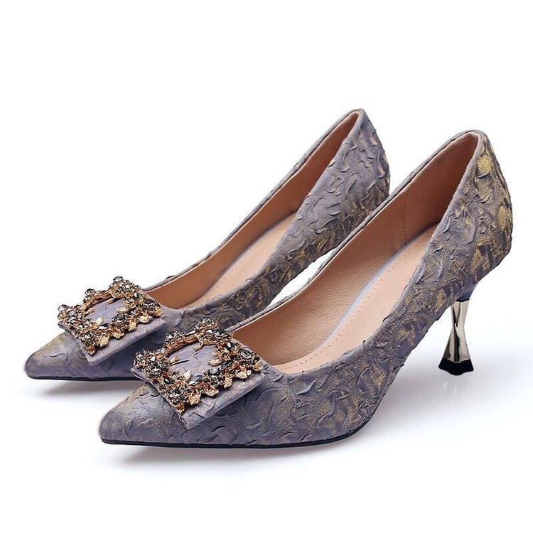 Xiaoxiangfeng Koreanische Version von Strass-Viereckschnalle High Heels, Frühling 2025 neue spitze Damenschuhe Temperament professionelle Einzel Schuhe Frauen