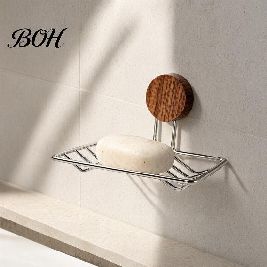 Easy Install Soap Rack Stainless Steel Dish, No-Drill Suction Cup Holder, with Removable Dish Double Slot Design, Drainage Tray for Bathroom