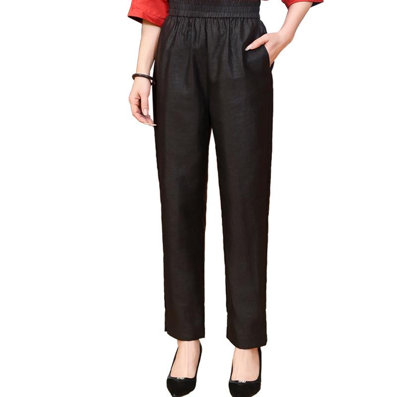 Heavy Satin Mulberry Silk Fragrant Cloud Yarn Silk Slim Straight High Waist Small Feet Casual Spring and Summer Elastic Waist Trousers Women