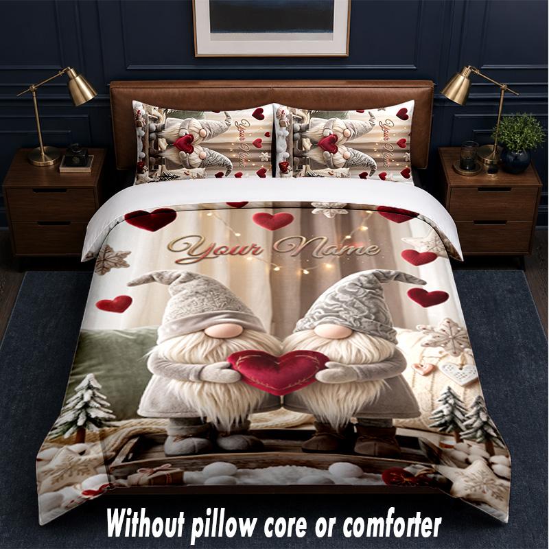 Gnome Theme Custom Text Or Name 3Pcs Bedding Set,1 Flat Sheet & 2 Pillowcases Personalized Home Bedding