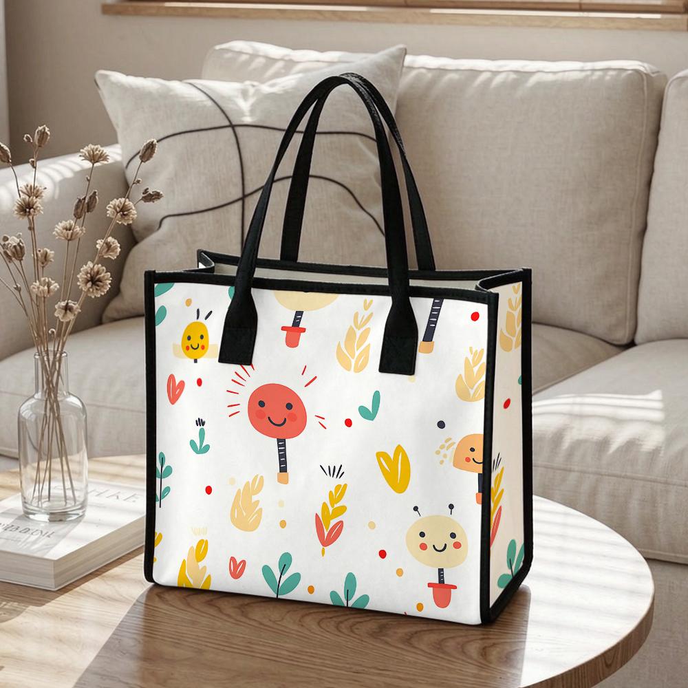 Cute Cartoon Pattern Tote Bag Casual Reusable Shopping Handbag for Daily Use