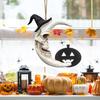Skull Crescent Pendant Halloween Moon Hanging Decoration Gothic Resin Moon Pendant Wearing Wizard Hat for Wall Door Porch Decoration