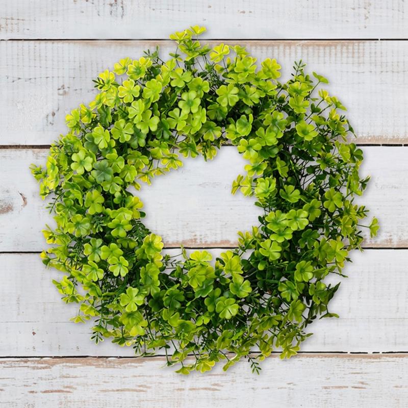 Green Wreath Artificial Four Leaf Clovers Garlands Green Hanging Tinsel Garlands Ornament for Patricks Day Decoration