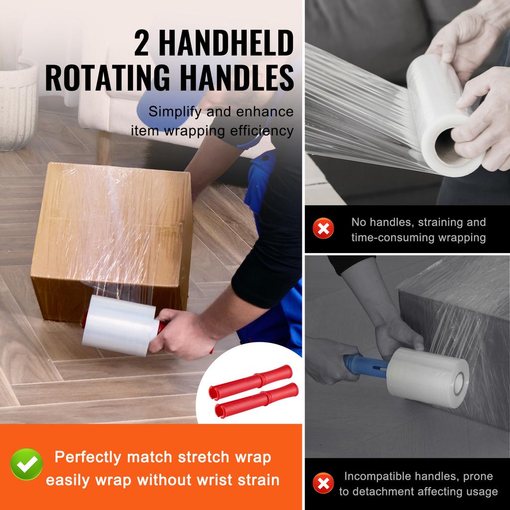SucceBuy 2/4Packs Stretch Film Strength Clear Stretch Wrap Roll Shrink Film with Handles for Pallet Wrapping Shipping Moving