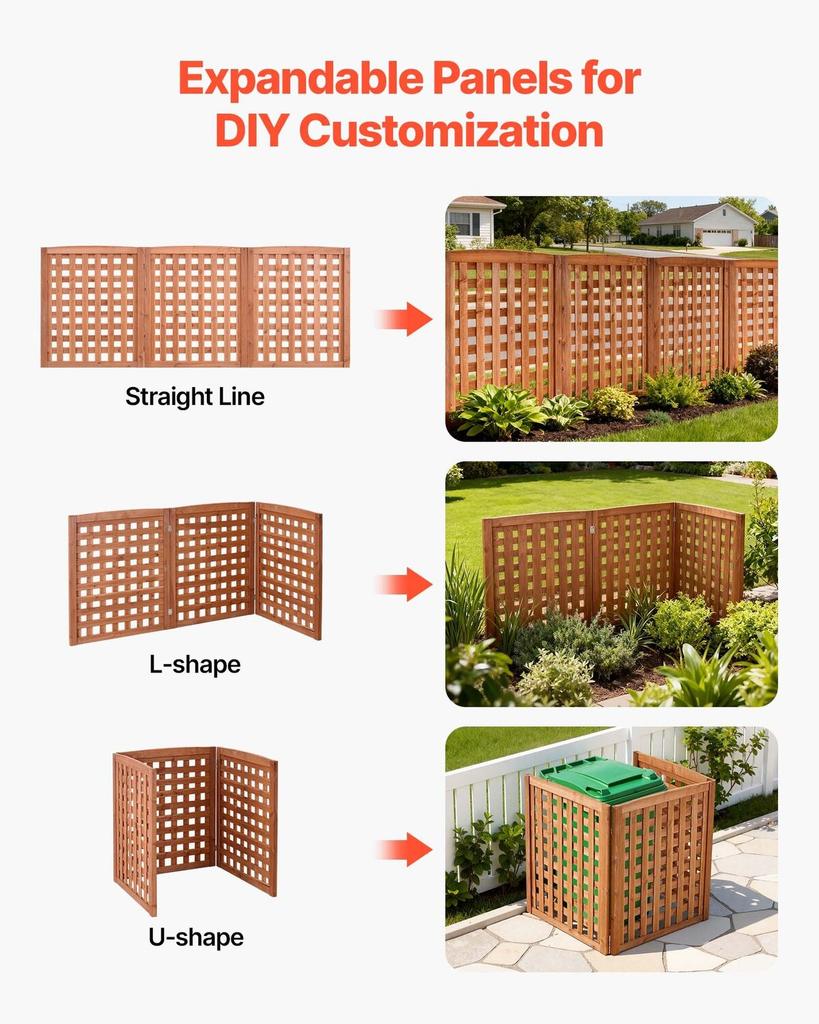 Wooden Privacy Fence, 810 X 960 Mm Air Conditioner Fence, 3 Panel Solid Outdoor Wood Privacy Screen with Adjustable Angle, Hinge-Reinforced Structure,