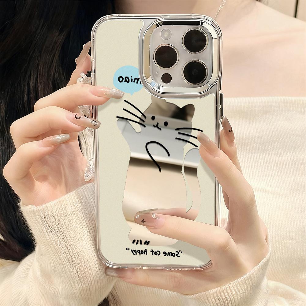 Cute Kitten Pattern With Mirror Phone Case For IPhone 17 Pro Max 16 13 11 15 14 12 Air 16 17 15 Fashion Protective Funda Cover