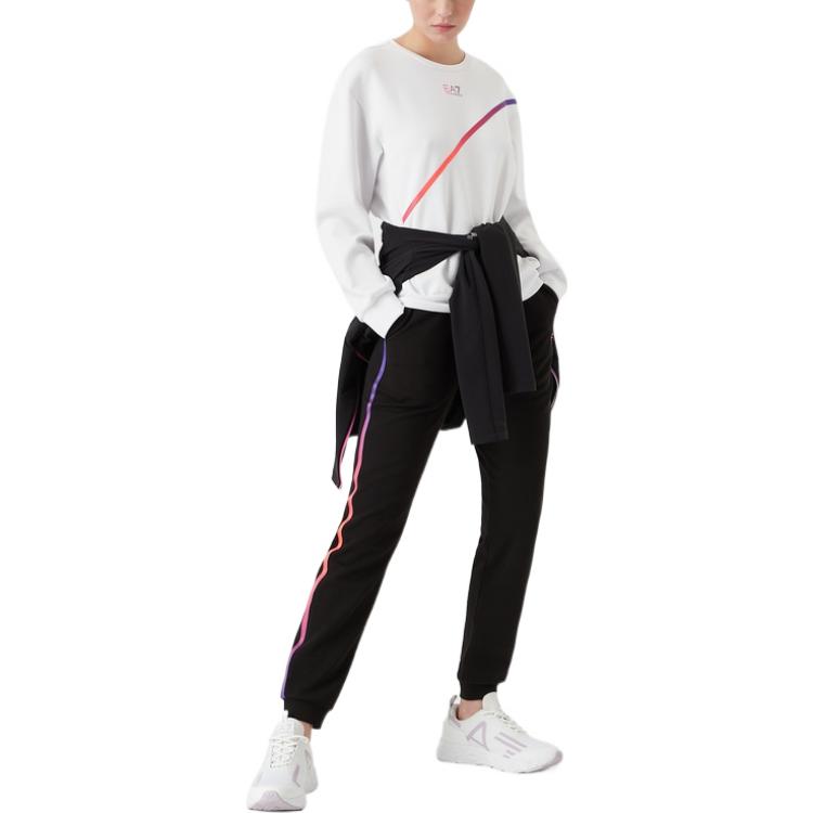 Emporio Armani FW22 Logo Print Color Block Sports Pants Women Bottoms Black 6LTP57-TJCZZ-1200