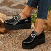 Black Thick-sole Loafers Shoes for Women Fashion Metal Chain Slip On Platform Shoes Patent Leather Woman Pumps Plus Size 36-43