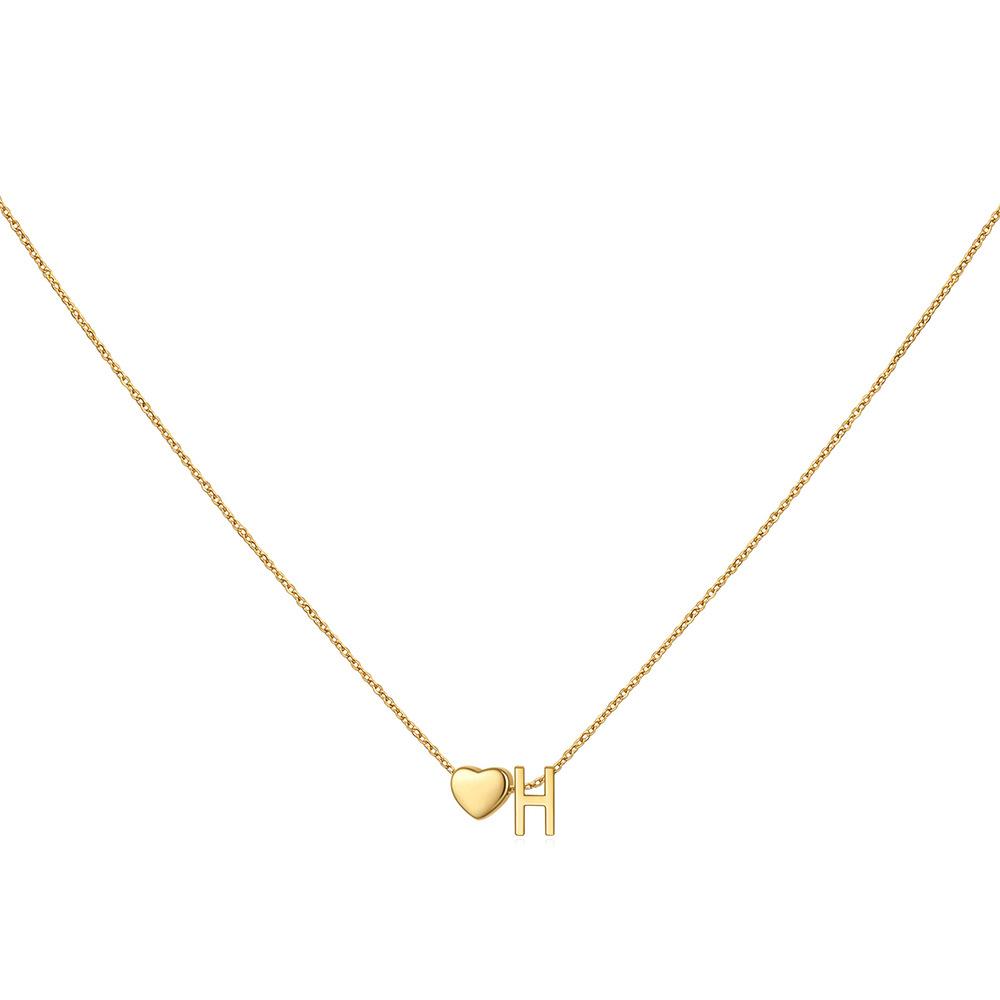14K Gold Plated Stainless Steel A-Z Heart Initial Necklace Gold Silver Personalized Clavicle Gift for Women Unisex