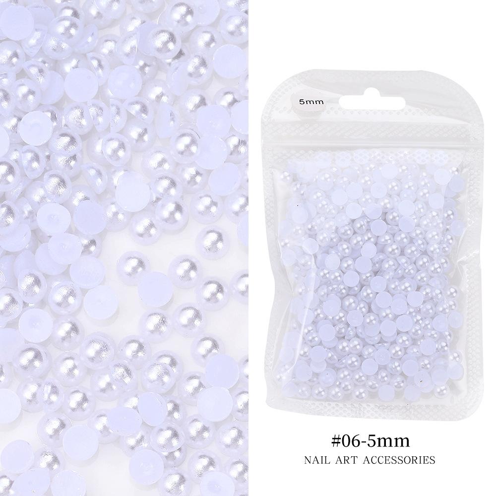 Bag Manicure Pearl Flat Bottom Pure White Abs Semi-Round Half-Sided Pearl Loose Bead Diy Manicure Highlight Half-Sided Imitation Pearl