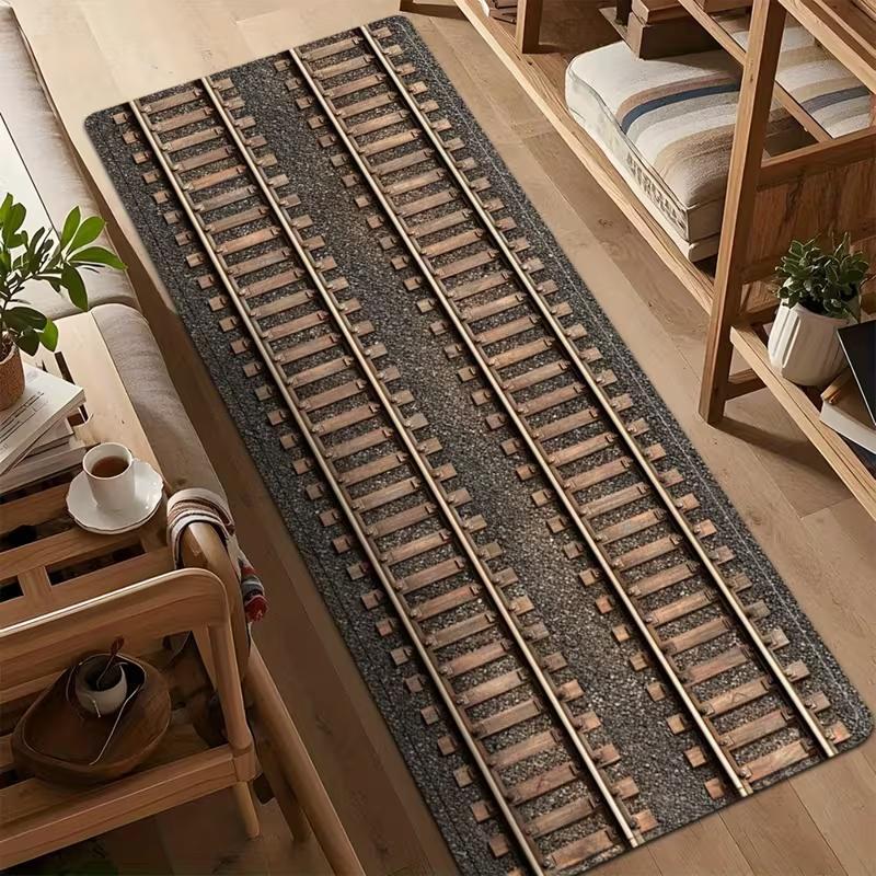 Train Track Runner Rug Track Sleeper Printed Carpet Non Slip Door Mat for Living Room Entrance Bedroom Decoration Carpet