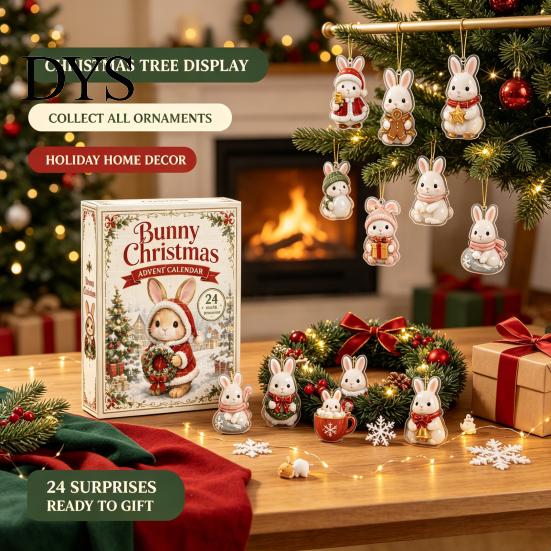 Reusable Holiday Decoration 24 Days Christmas Advent Calendar 2026, 2D Acrylic Reading Cats/Dogs/Forest Animals Surprise Unboxing Gift Ornament