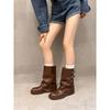 Retro Pants Boots Platform Short Boots Versatile Skinny Belt Buckle Western Cowboy Boots Martin Boots