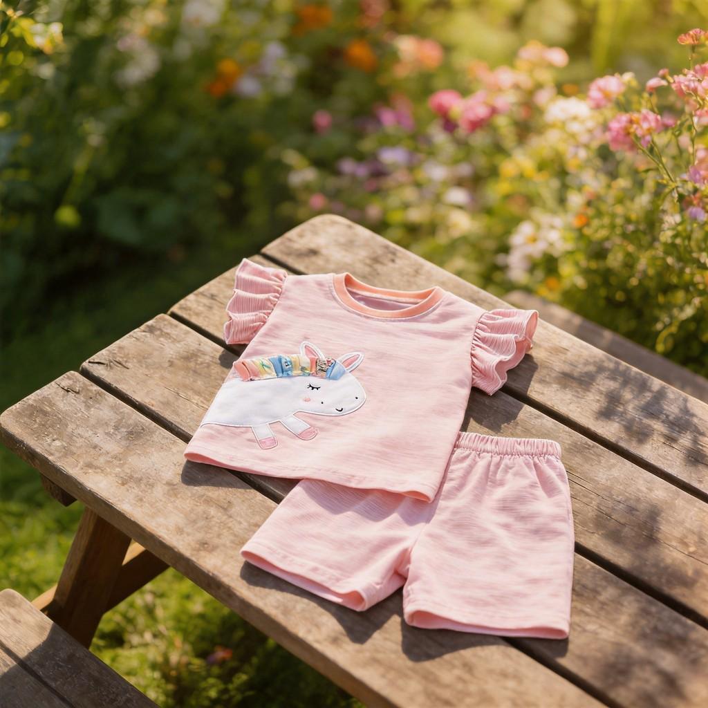 Girl Summer Cotton Animal Cartoon Twopiece Set For Kids Ages 3 To 8